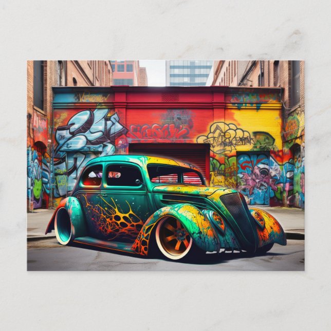Retro Frisierte Auto Graffiti Cinematic Auto Postk Postkarte (Vorderseite)