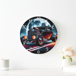 Retro-frisierte Auto unter einem pulsierenden Himm Große Wanduhr