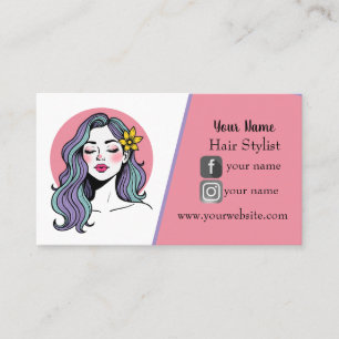 Retro-Frisuren-Dame Pink und Lila Visitenkarte