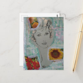 Retro-Frisuren Frau und Blumen Collage Postkarte