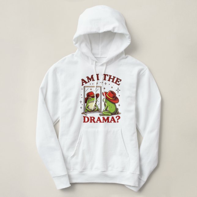 Retro Frog Vibes: Bin ich das Drama? Hoodie (Design vorne)