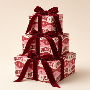 Retro Frohe Pink-Rote Welliges Weihnachten Geschenkpapier