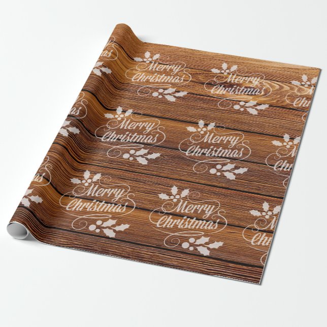 Retro frohe Weihnacht-Typografie-Scheunen-Holz Geschenkpapier (Ungerollt)