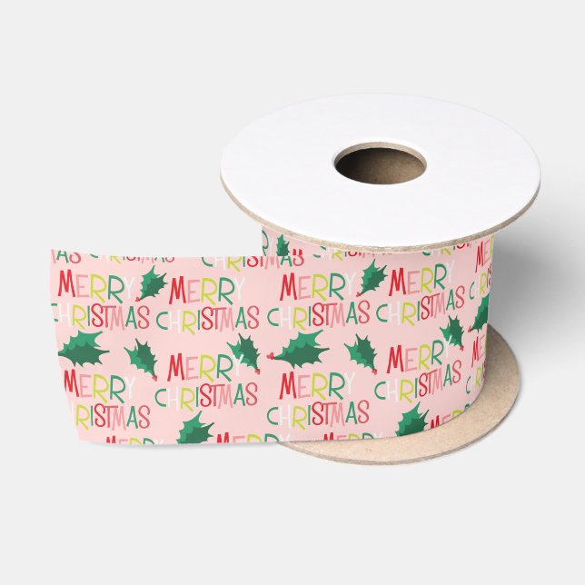 Retro Frohe Weihnachten farbenfrohe Weihnachtsfeie Satinband (Spule)