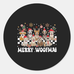Retro Frohe Weihnachten für Hunde Woofmas Rentier Runder Aufkleber