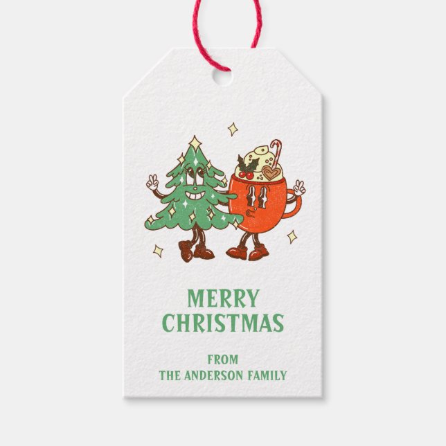 Retro Frohe Weihnachten Geschenkanhänger (Vorderseite)