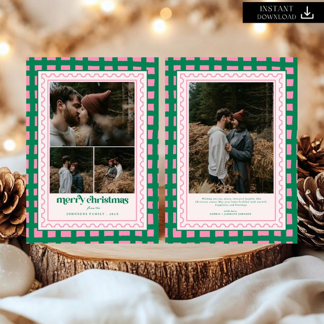 Retro Frohe Weihnachten Kariertes Foto (Von Creator hochgeladen)