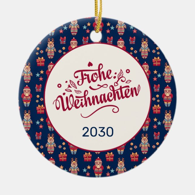 Retro Frohe Weihnachten Keramik Ornament (Vorne)