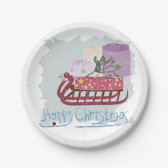 Retro. Frohe Weihnachten! Pappteller (Vorderseite)