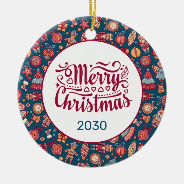 Retro Frohe Weihnachten Personalisiert Keramik Ornament (Vorne)