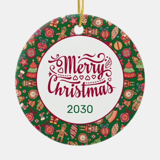 Retro Frohe Weihnachten Personalisiert Keramik Ornament (Vorne)