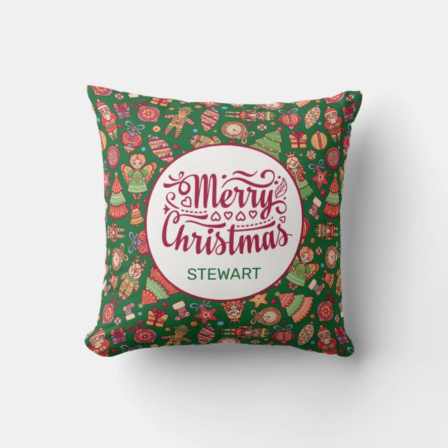 Retro Frohe Weihnachten Personalisiert Kissen (Vorderseite)
