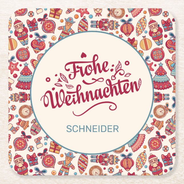 Retro Frohe Weihnachten Personalisiert Rechteckiger Pappuntersetzer (Vorderseite)