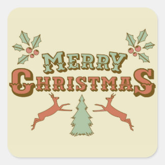 Retro Frohe Weihnachten Quadratischer Aufkleber