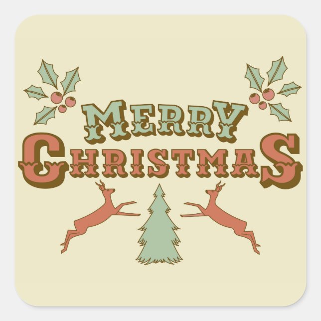 Retro Frohe Weihnachten Quadratischer Aufkleber (Vorderseite)