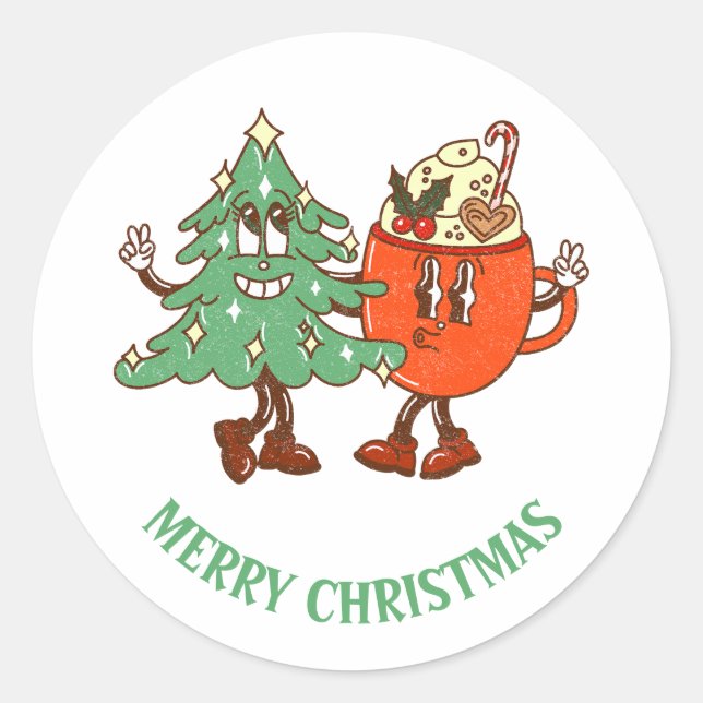 Retro Frohe Weihnachten Runder Aufkleber (Vorderseite)