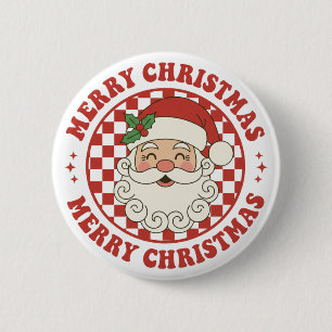 Retro Frohe Weihnachten Santa Claus Schachbrett Button