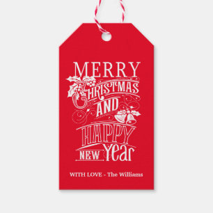 Retro Frohe Weihnachten und Glück Neues Jahr Geschenkanhänger