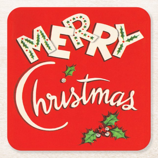 Retro Frohe Weihnachten Untersetzer (Vorderseite)