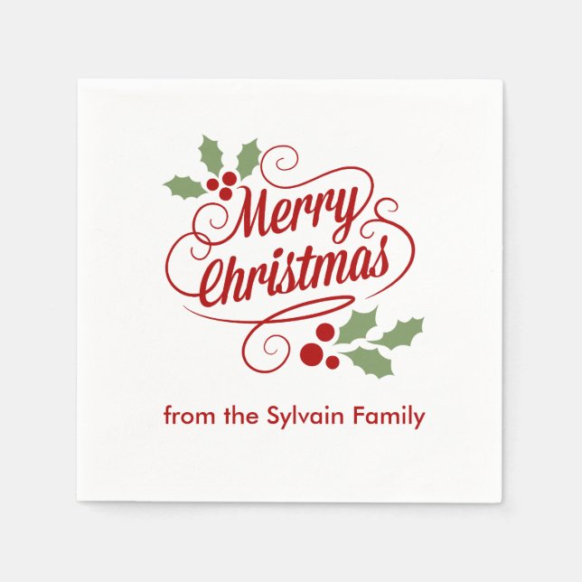 Retro Frohe Weihnachten Word Art Typografie Serviette (Vorderseite)