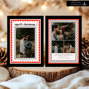 Retro Frohe Weihnachts-Briefmarke Foto Feiertagskarte