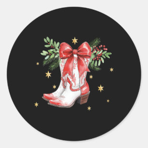 Retro Frohe Weihnachts Coquette Bow Cowgirl Boots Runder Aufkleber