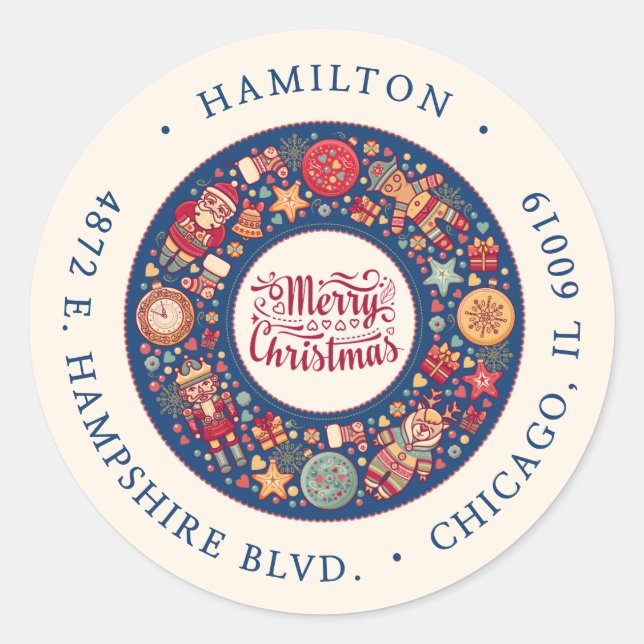 Retro Frohe Weihnachts-Rücksendeadresse Runder Aufkleber (Vorderseite)