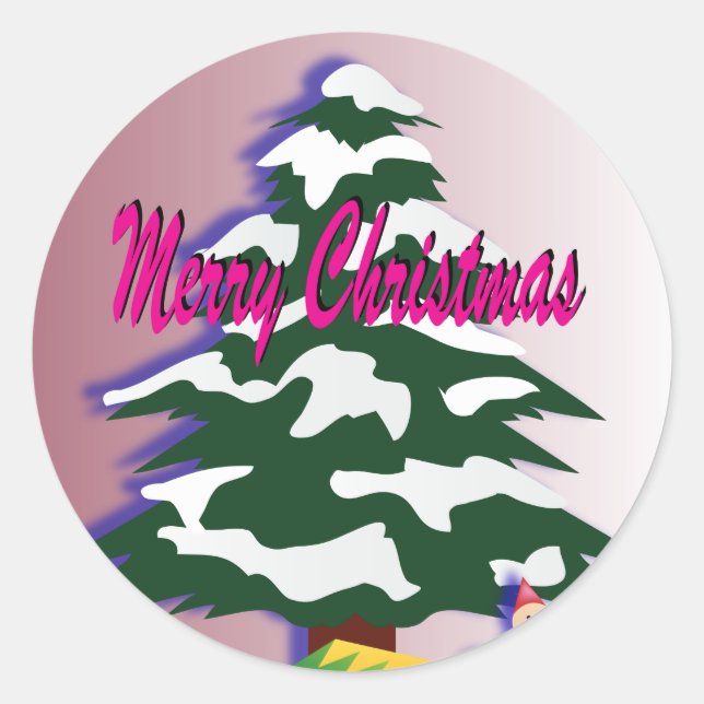 Retro Frohe Weihnachtsbaum Feierliche Jahreszeit Runder Aufkleber (Vorderseite)