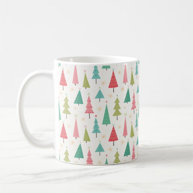 Retro Frohe Weihnachtsbaumen Spaß Urlaubsmuster Kaffeetasse (Links)