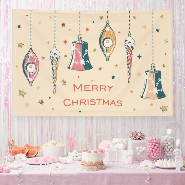 Retro Frohe Weihnachtsdekorationen Winterferien Banner (Party)