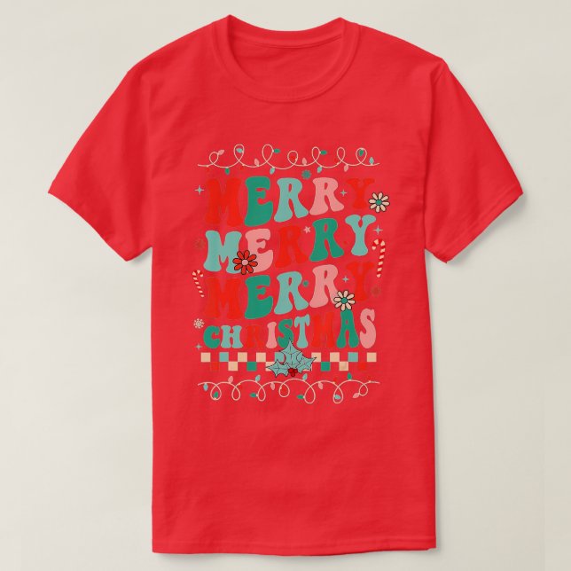 Retro Frohe Weihnachtsfamilie Matching Xmas Pajama T-Shirt (Design vorne)