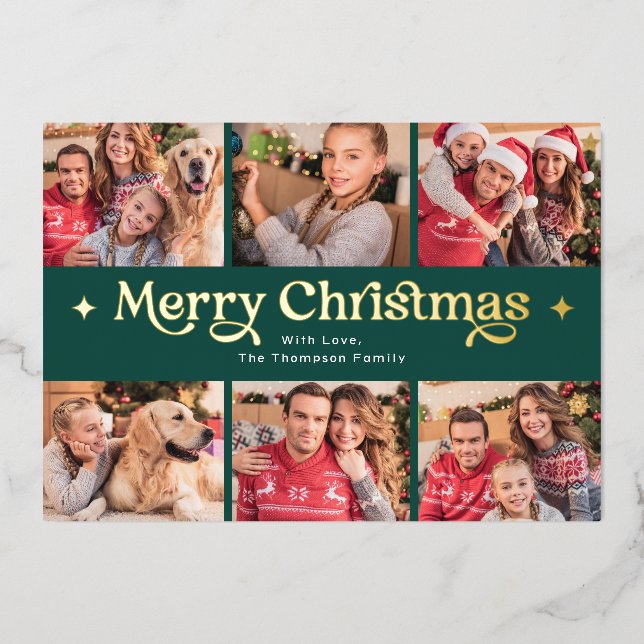 Retro Frohe Weihnachtsfoto Collage Folien Feiertagskarte (Vorderseite)