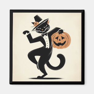 Retro Frohes Halloween Tanzende schwarze Katze Mag Magnet