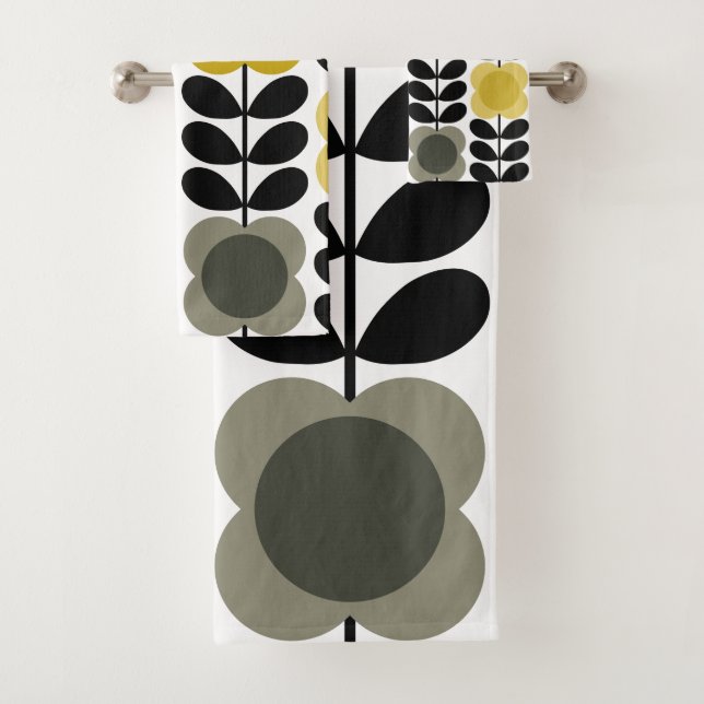 Retro-fröhliche Blume Stech, gelb grau Badhandtuch Set (Insitu)