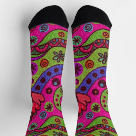 Retro fröhliche Herzen und Blumen Mehrfarbig Socken