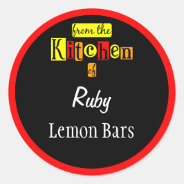 Retro From the Kitchen of Reds on Black Editable Runder Aufkleber