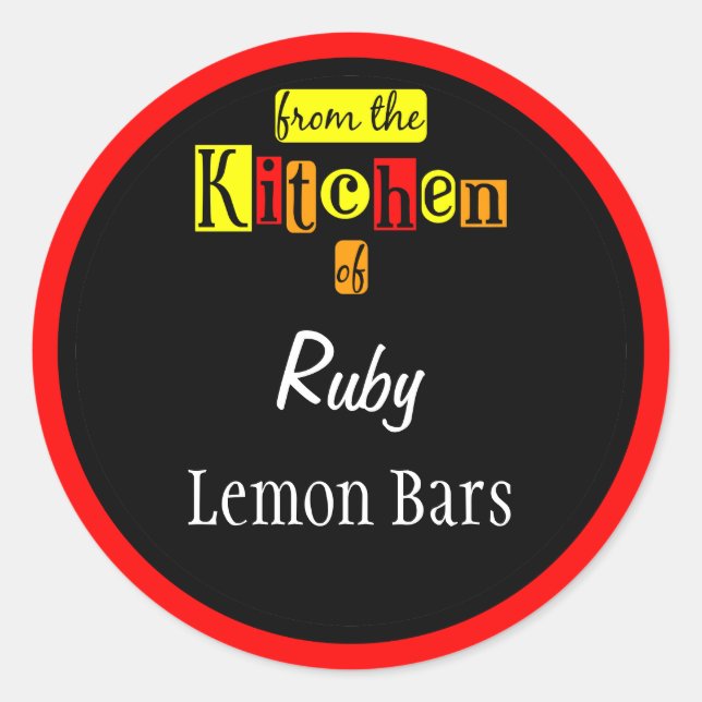 Retro From the Kitchen of Reds on Black Editable Runder Aufkleber (Vorderseite)