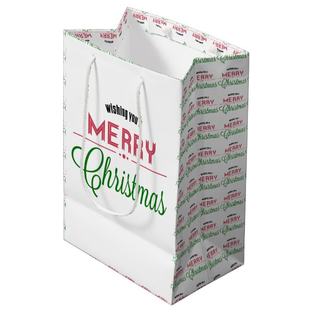 Retro Frory Weihnachten Typografisches Design Mittlere Geschenktüte (Vorderseite Schrägansicht)