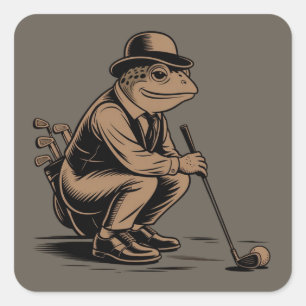 Retro-Frosch Lustiger Retro-Frosch Golf-Liebhaber Quadratischer Aufkleber