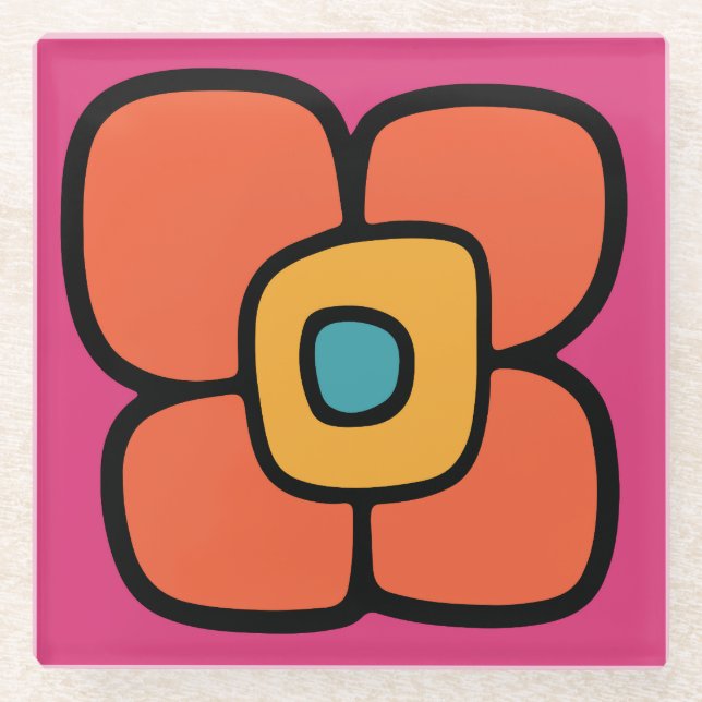 Retro-Frühlingsblüte Glasuntersetzer (Vorderseite)