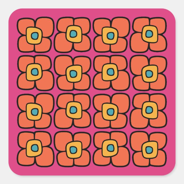 Retro-Frühlingsblüten Quadratischer Aufkleber (Vorderseite)
