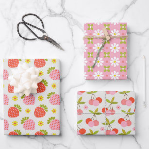 Retro Fruit Blume Muster Geschenkpapier Set