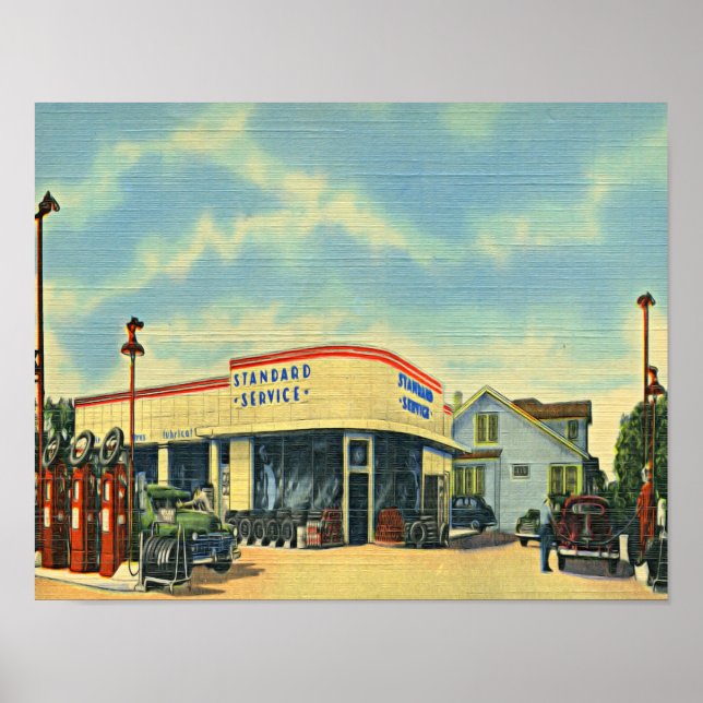 Retro Full Service Gas Station Poster (Vorne)