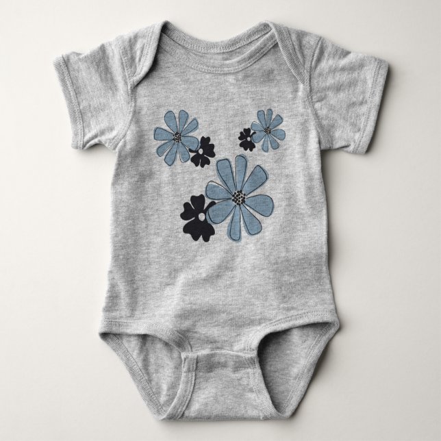 Retro Fun Blue Graphic Blume Baby Strampler (Vorderseite)