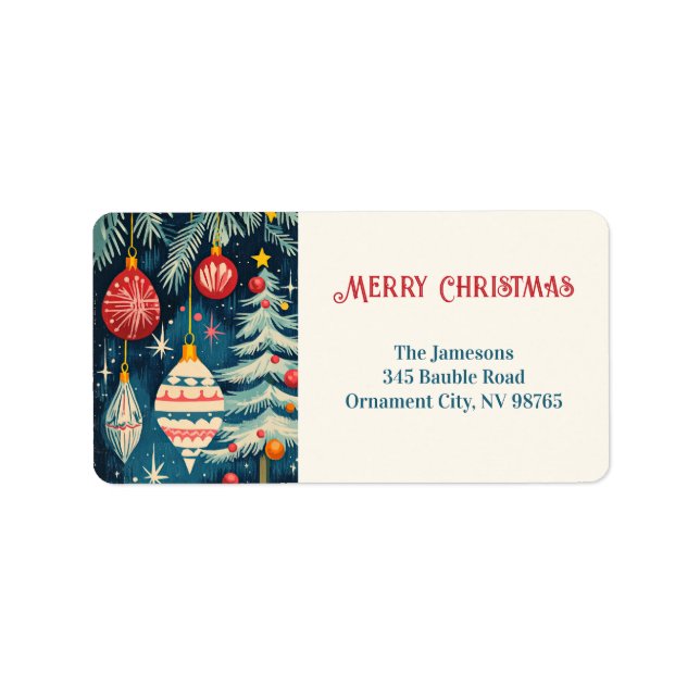 Retro Fun Christmas Trees Ornamente Adressaufkleber (Vorne)