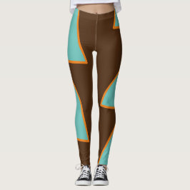 Retro Fun Dreiecke Aquamarin und Lachs auf Braun Leggings
