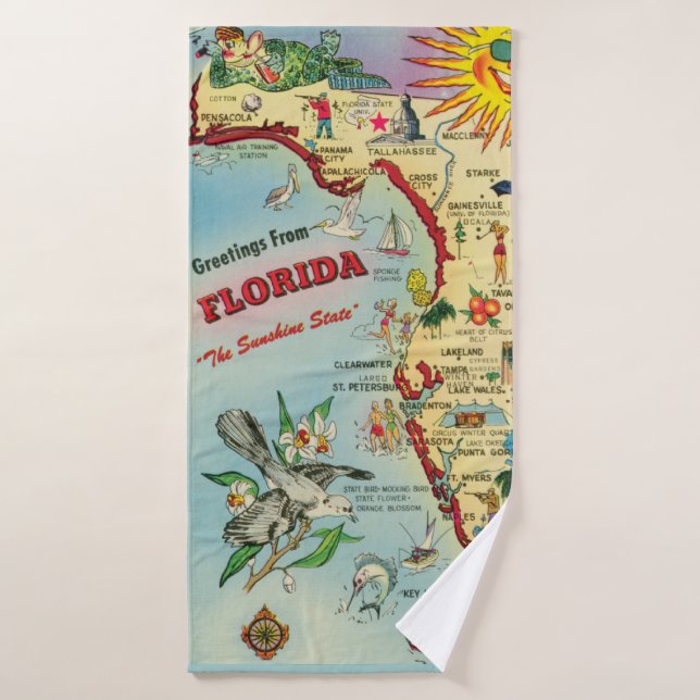 Retro Fun Florida Karte Handtuch Badehandtuch (Badehandtuch)