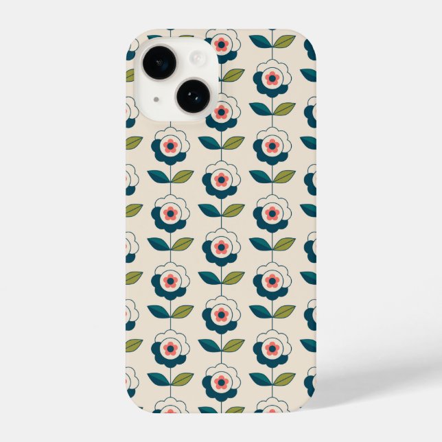 Retro Fun Garden Blume Muster iPhone 14 Hülle (Rückseite)