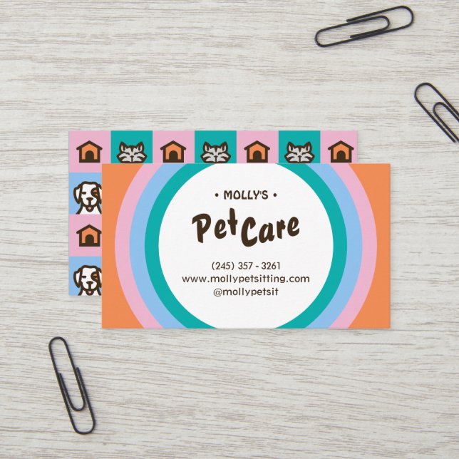 Retro Fun Pet Care Boarding Sitzen Visitenkarte (Vorderseite/Rückseite Beispiel)