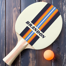 Retro Fünf Kundgebungen Streifen mit Namen Tischtennis Schläger